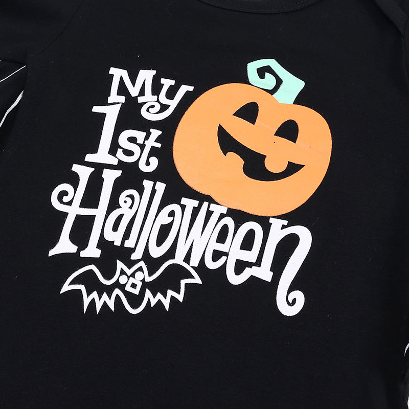 Nuevo mono de Halloween de manga larga para bebé, mono de Halloween con alfabeto de calabaza, mono de bebé de Halloween, mono triangular