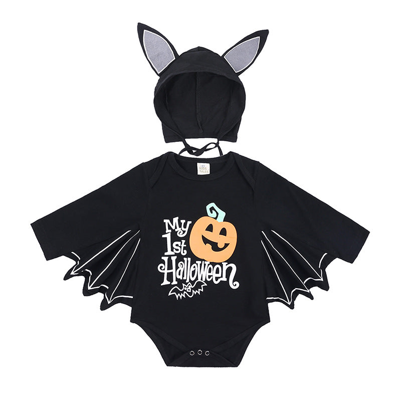 Nuevo mono de Halloween de manga larga para bebé, mono de Halloween con alfabeto de calabaza, mono de bebé de Halloween, mono triangular
