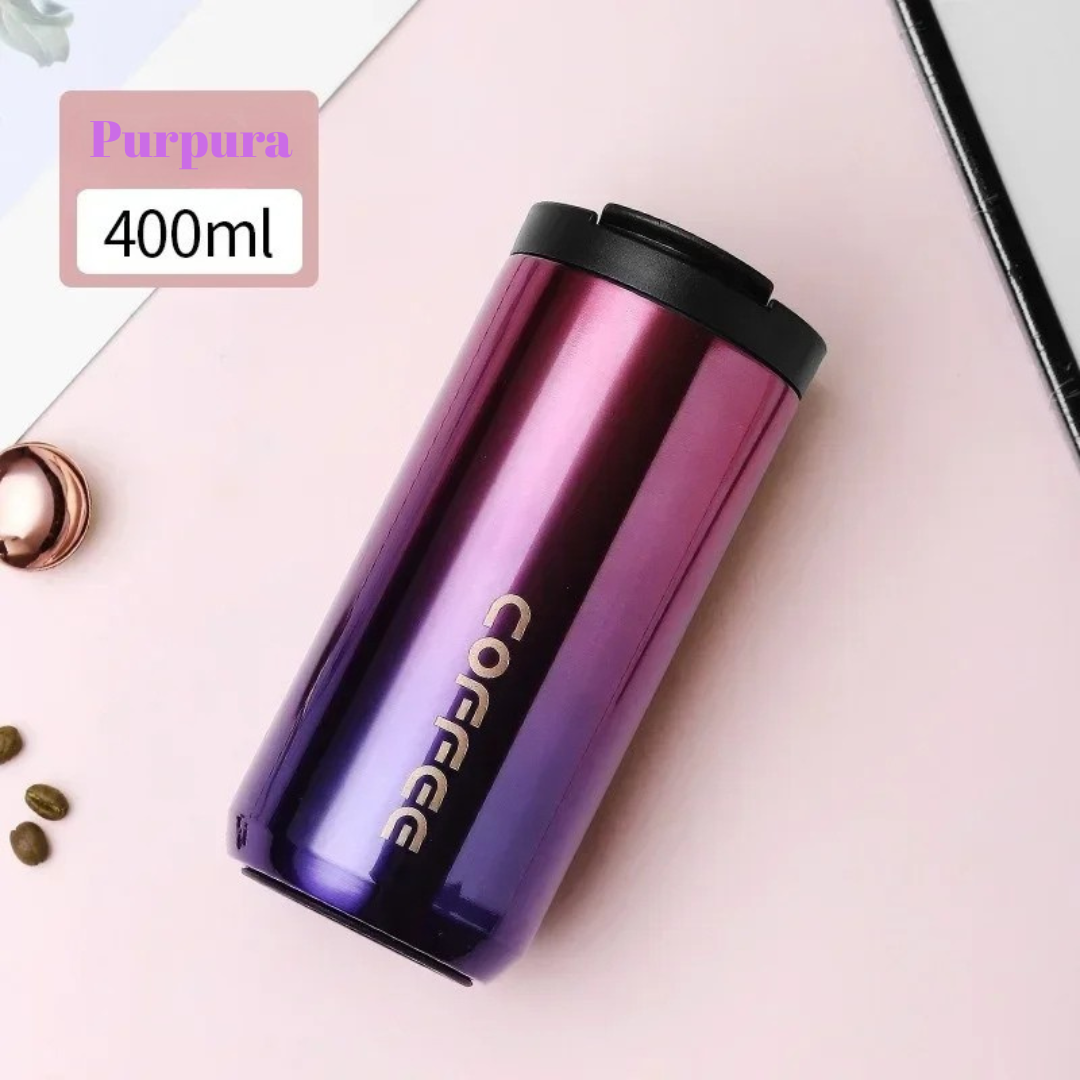 Mug termico, Termo de acero inoxidable de 400 ml, taza de café con tapa, portátil, para café, bebidas calientes,