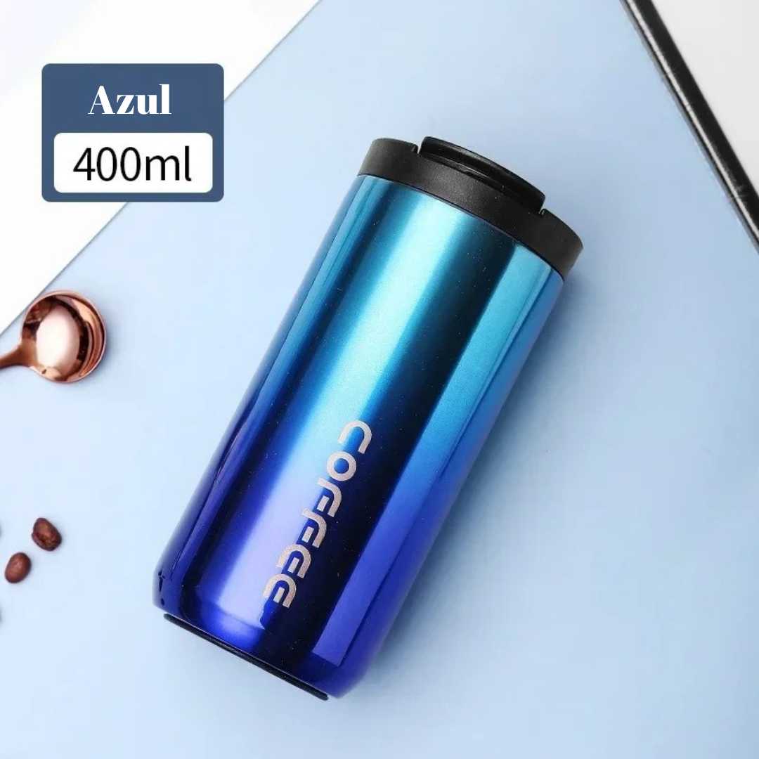 Mug termico, Termo de acero inoxidable de 400 ml, taza de café con tapa, portátil, para café, bebidas calientes,