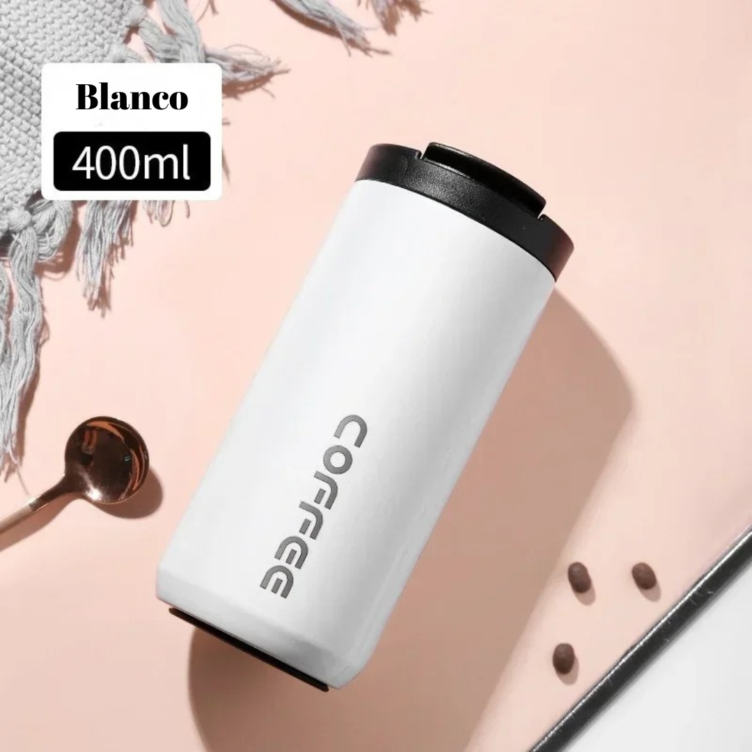 Mug termico, Termo de acero inoxidable de 400 ml, taza de café con tapa, portátil, para café, bebidas calientes,