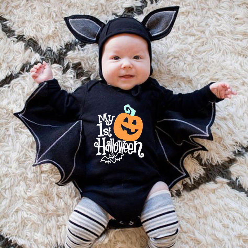 Nuevo mono de Halloween de manga larga para bebé, mono de Halloween con alfabeto de calabaza, mono de bebé de Halloween, mono triangular