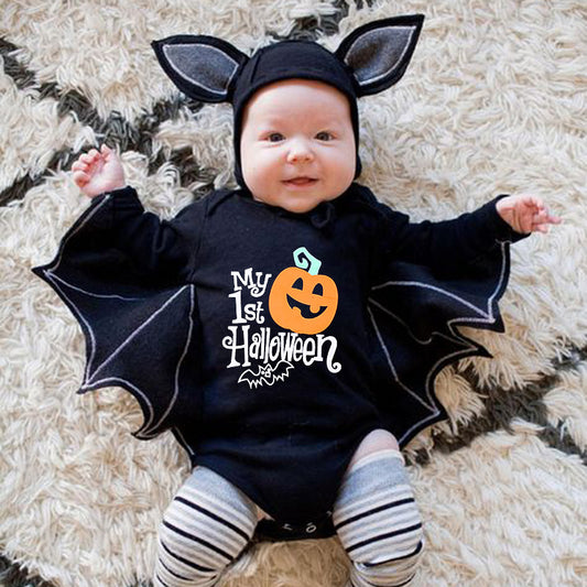 Nuevo mono de Halloween de manga larga para bebé, mono de Halloween con alfabeto de calabaza, mono de bebé de Halloween, mono triangular