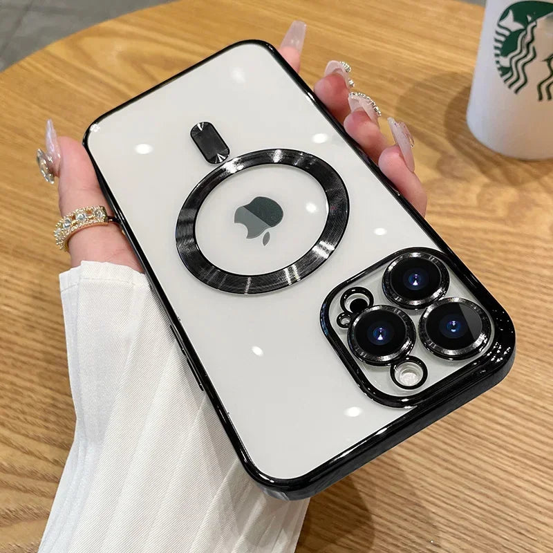 Funda magnética con revestimiento para camaras para iPhone 17, 16, 15, 14, 13, 12 y 11 Pro Max Plus, con carga inalámbrica y protector de lente.