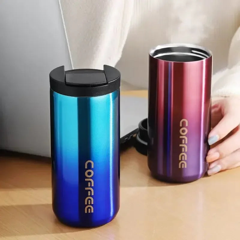 Mug termico, Termo de acero inoxidable de 400 ml, taza de café con tapa, portátil, para café, bebidas calientes,