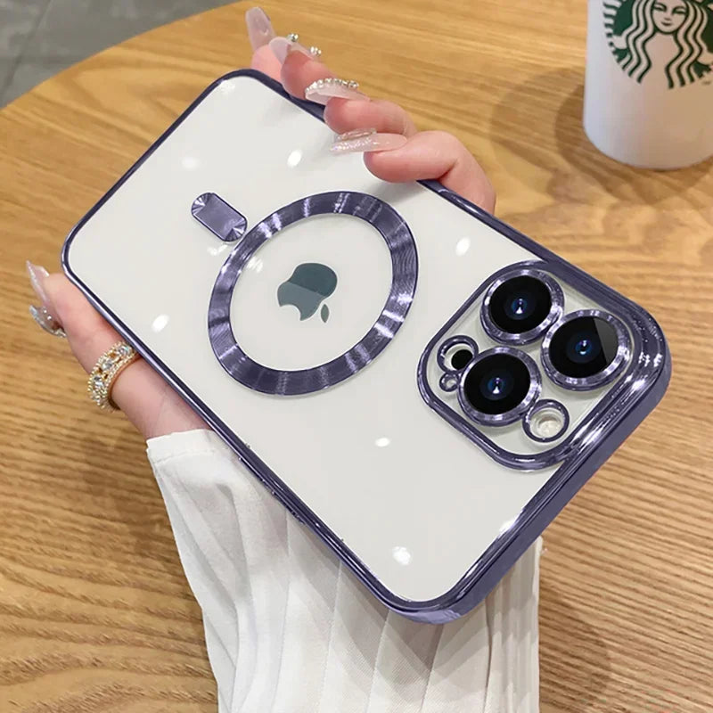 Funda magnética con revestimiento para camaras para iPhone 17, 16, 15, 14, 13, 12 y 11 Pro Max Plus, con carga inalámbrica y protector de lente.