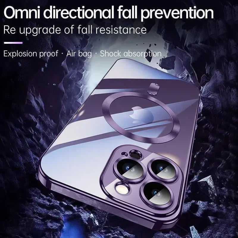 Funda magnética con revestimiento para camaras para iPhone 17, 16, 15, 14, 13, 12 y 11 Pro Max Plus, con carga inalámbrica y protector de lente.
