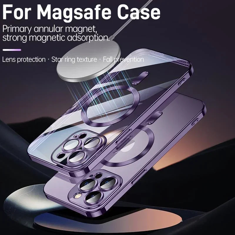 Funda magnética con revestimiento para camaras para iPhone 17, 16, 15, 14, 13, 12 y 11 Pro Max Plus, con carga inalámbrica y protector de lente.