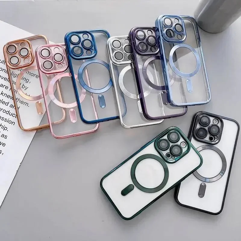 Funda magnética con revestimiento para camaras para iPhone 17, 16, 15, 14, 13, 12 y 11 Pro Max Plus, con carga inalámbrica y protector de lente.