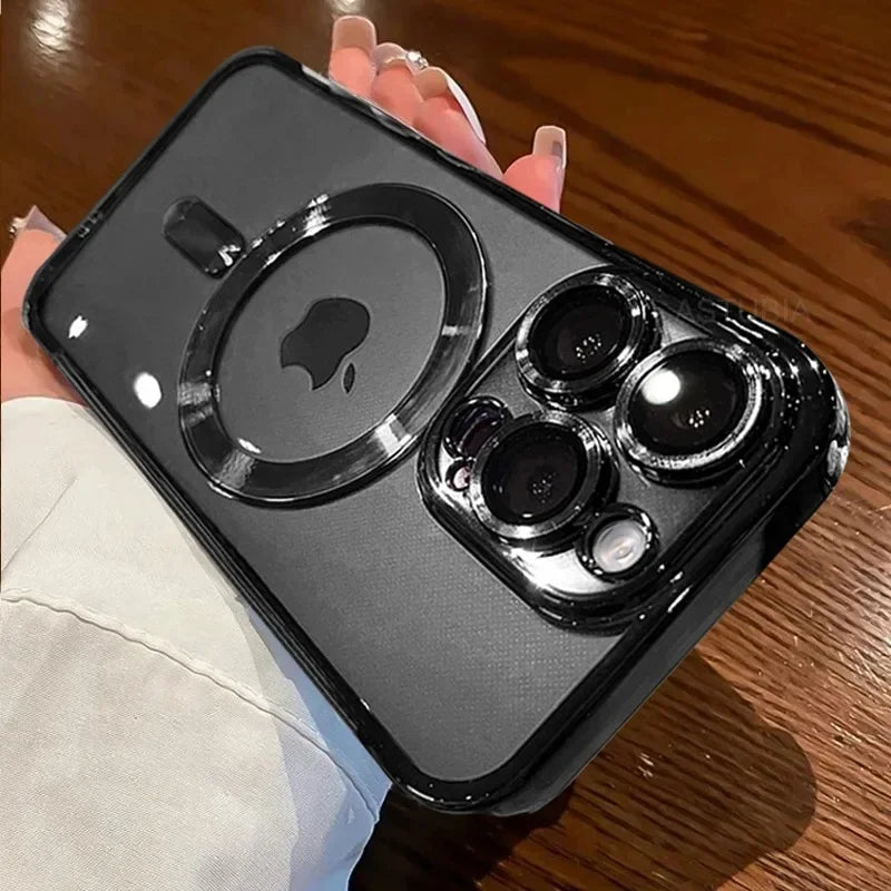 Funda magnética con revestimiento para camaras para iPhone 17, 16, 15, 14, 13, 12 y 11 Pro Max Plus, con carga inalámbrica y protector de lente.