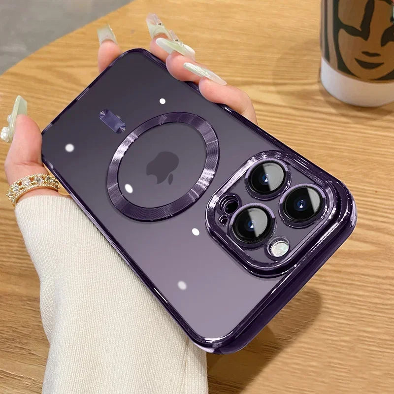 Funda magnética con revestimiento para camaras para iPhone 17, 16, 15, 14, 13, 12 y 11 Pro Max Plus, con carga inalámbrica y protector de lente.