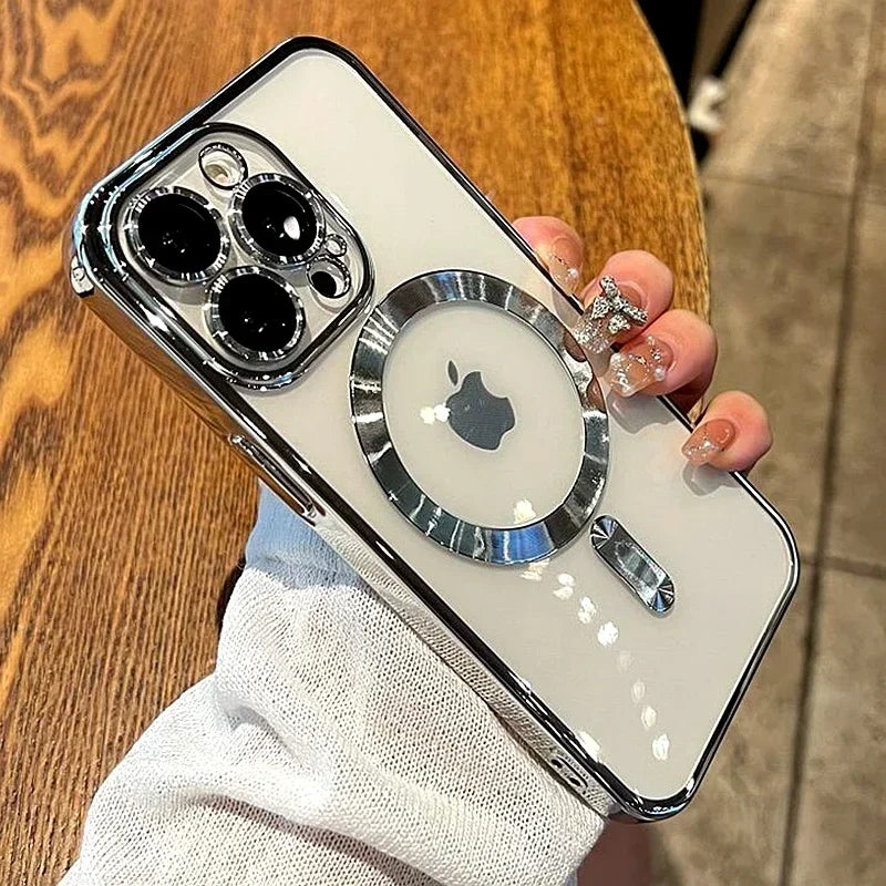 Funda magnética con revestimiento para camaras para iPhone 17, 16, 15, 14, 13, 12 y 11 Pro Max Plus, con carga inalámbrica y protector de lente.