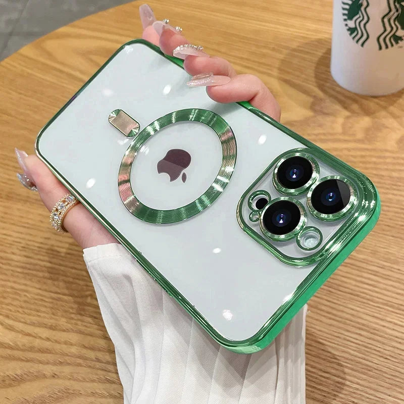 Funda magnética con revestimiento para camaras para iPhone 17, 16, 15, 14, 13, 12 y 11 Pro Max Plus, con carga inalámbrica y protector de lente.