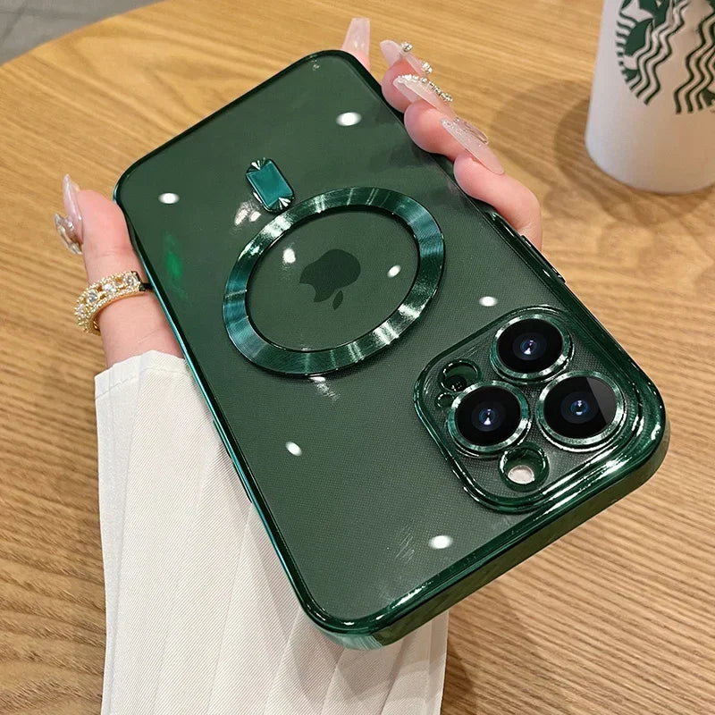Funda magnética con revestimiento para camaras para iPhone 17, 16, 15, 14, 13, 12 y 11 Pro Max Plus, con carga inalámbrica y protector de lente.