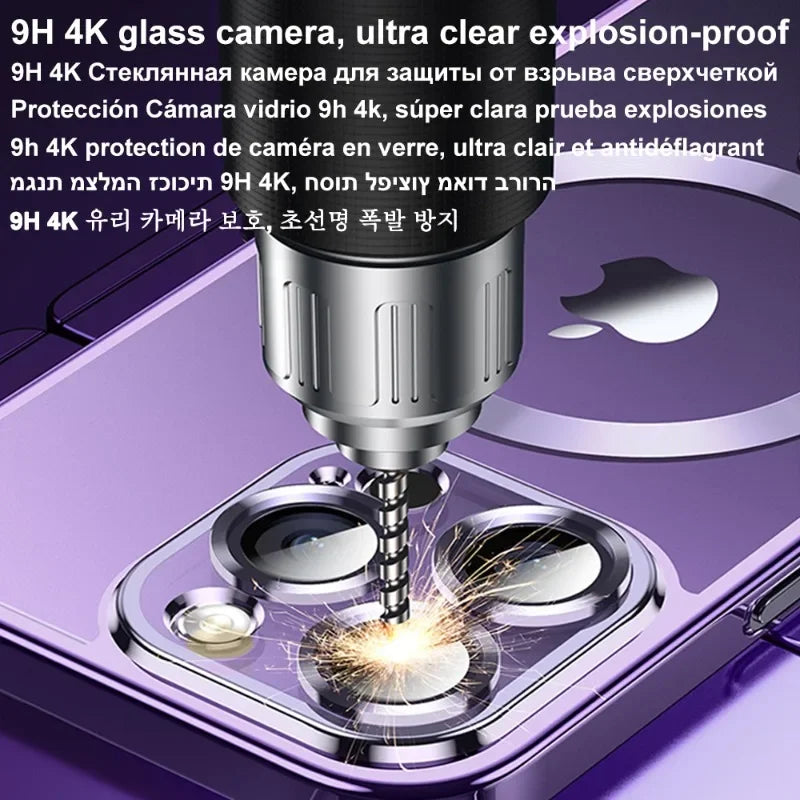 Funda magnética con revestimiento para camaras para iPhone 17, 16, 15, 14, 13, 12 y 11 Pro Max Plus, con carga inalámbrica y protector de lente.