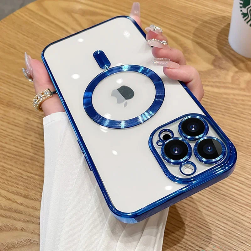 Funda magnética con revestimiento para camaras para iPhone 17, 16, 15, 14, 13, 12 y 11 Pro Max Plus, con carga inalámbrica y protector de lente.