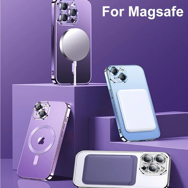 Funda magnética con revestimiento para camaras para iPhone 17, 16, 15, 14, 13, 12 y 11 Pro Max Plus, con carga inalámbrica y protector de lente.