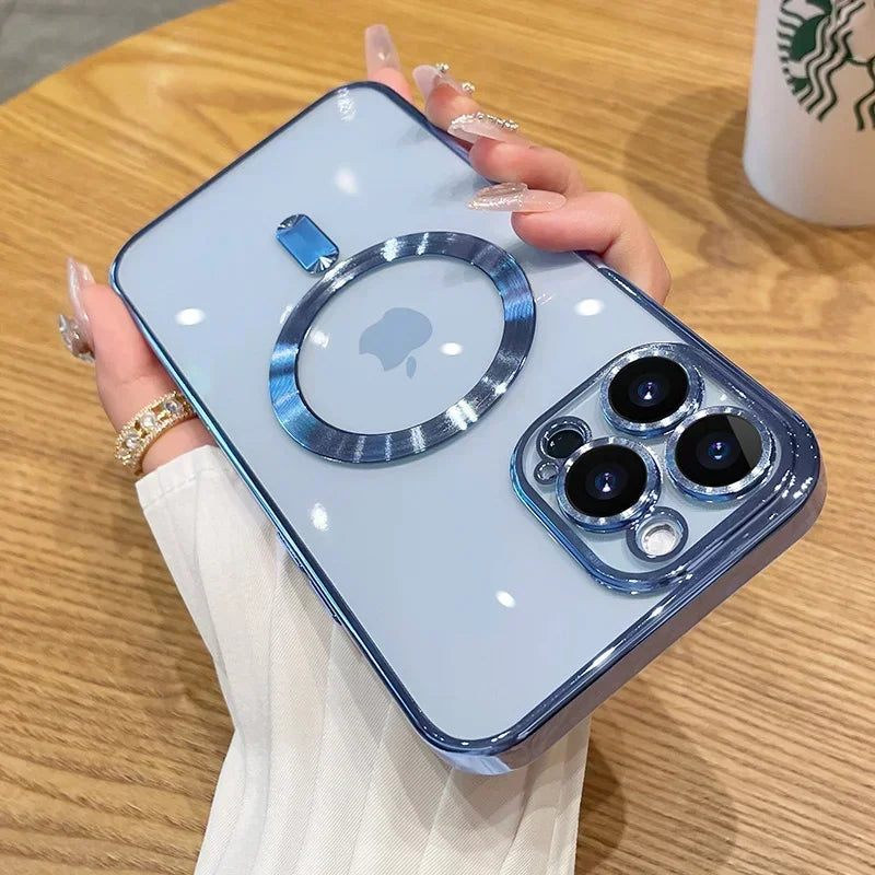 Funda magnética con revestimiento para camaras para iPhone 17, 16, 15, 14, 13, 12 y 11 Pro Max Plus, con carga inalámbrica y protector de lente.