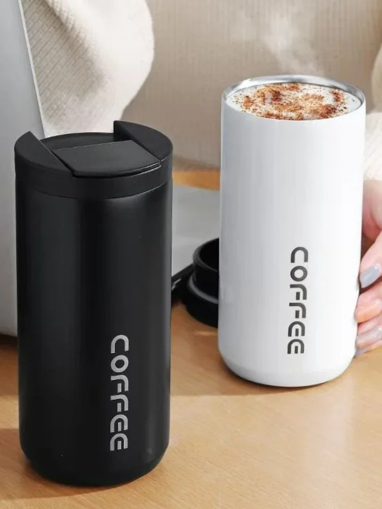 Mug termico, Termo de acero inoxidable de 400 ml, taza de café con tapa, portátil, para café, bebidas calientes,