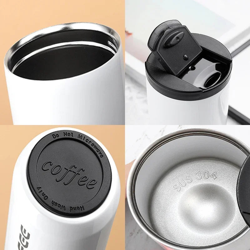 Mug termico, Termo de acero inoxidable de 400 ml, taza de café con tapa, portátil, para café, bebidas calientes,