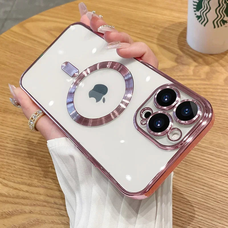 Funda magnética con revestimiento para camaras para iPhone 17, 16, 15, 14, 13, 12 y 11 Pro Max Plus, con carga inalámbrica y protector de lente.