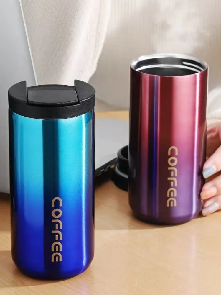 Mug termico, Termo de acero inoxidable de 400 ml, taza de café con tapa, portátil, para café, bebidas calientes,