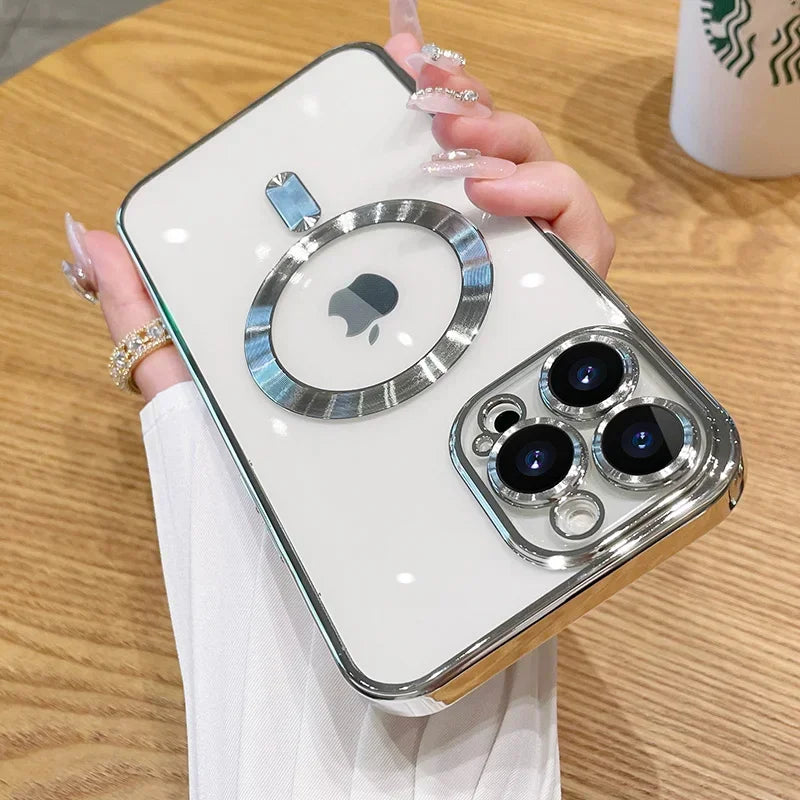 Funda magnética con revestimiento para camaras para iPhone 17, 16, 15, 14, 13, 12 y 11 Pro Max Plus, con carga inalámbrica y protector de lente.