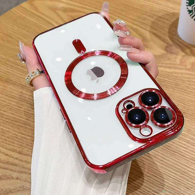Funda magnética con revestimiento para camaras para iPhone 17, 16, 15, 14, 13, 12 y 11 Pro Max Plus, con carga inalámbrica y protector de lente.