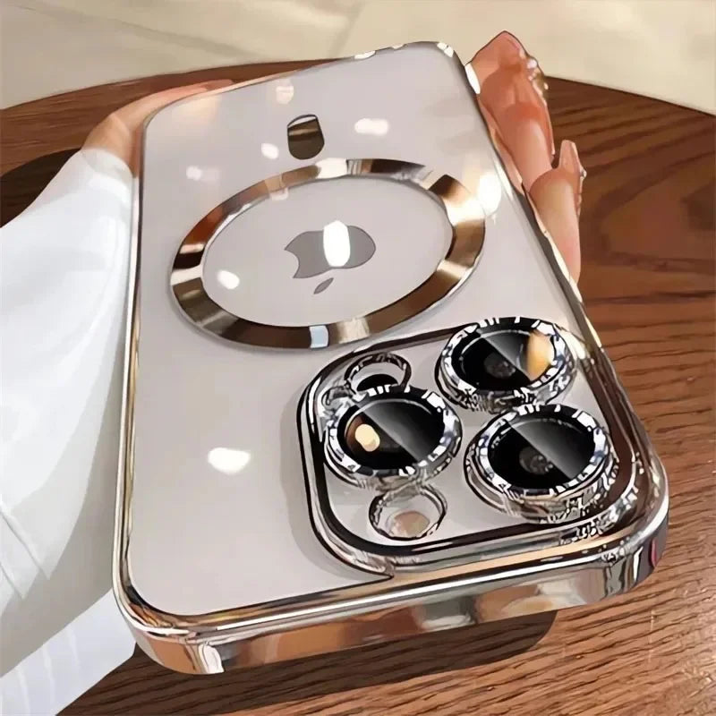 Funda magnética con revestimiento para camaras para iPhone 17, 16, 15, 14, 13, 12 y 11 Pro Max Plus, con carga inalámbrica y protector de lente.