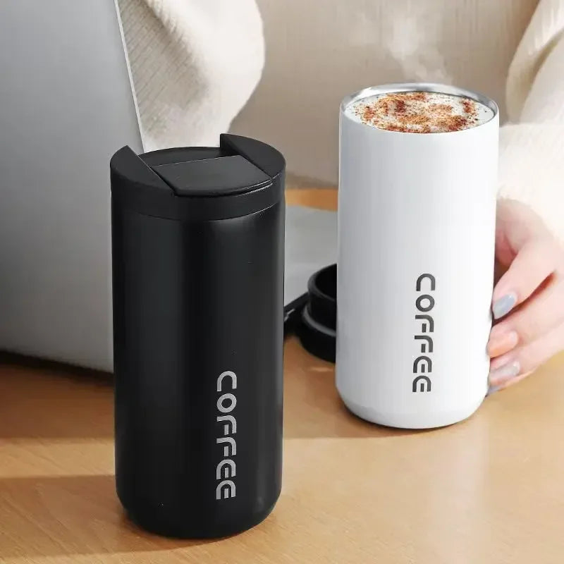 Mug termico, Termo de acero inoxidable de 400 ml, taza de café con tapa, portátil, para café, bebidas calientes,